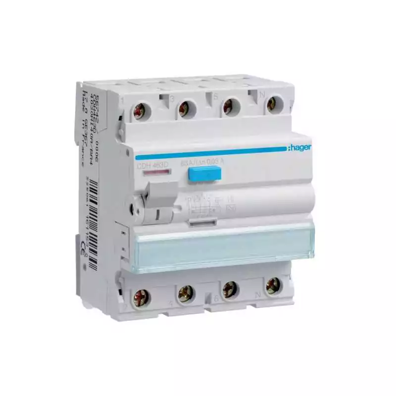 Intreruptor diferential 4 poli 63A 30mA tip HI rezistent la impuls - SKU:  CDH463D