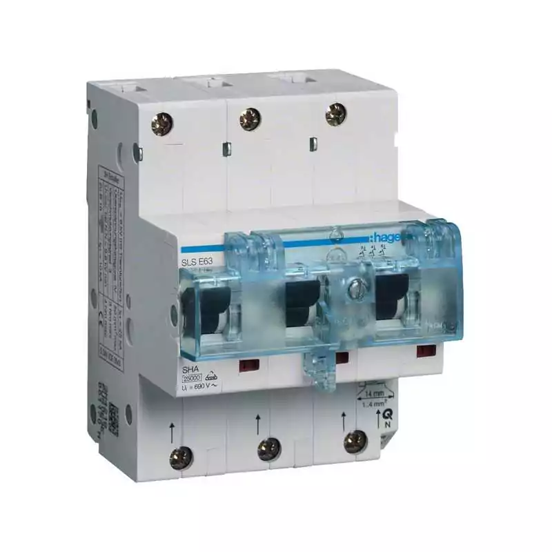 Intreruptor Selectiv Trifazat 63A, Caracteristica E, Montare pe Sina - SKU:  HTN363E