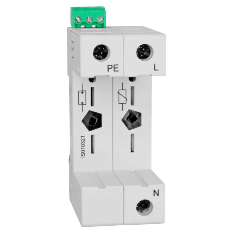 Soclu Limitator de supratensiune, 2P, cu contact auxiliar, 1+1 - SKU:  IS010321