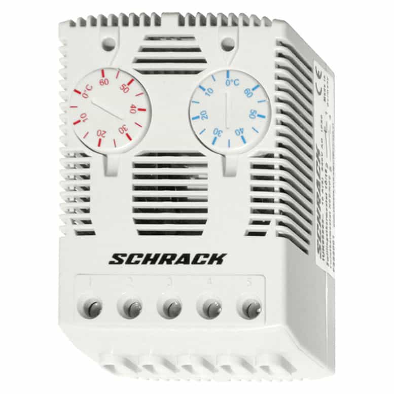 Termostat dublu pentru dulapuri electrice, 1ND+1NI, 0-60°C, 230V AC, IP20 - SKU:  IUK08563
