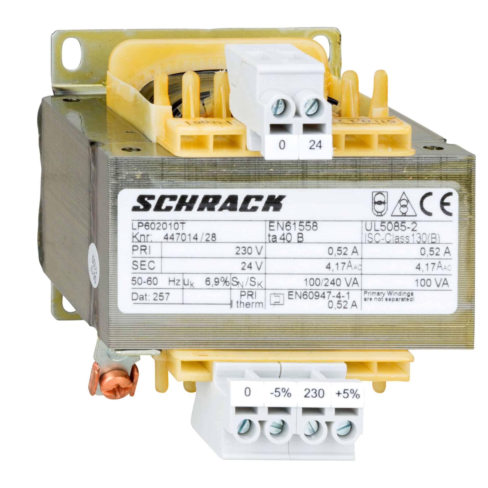 Transformator de tensiune 100VA 230V/24VAC, IP00 - SKU: LP602010T