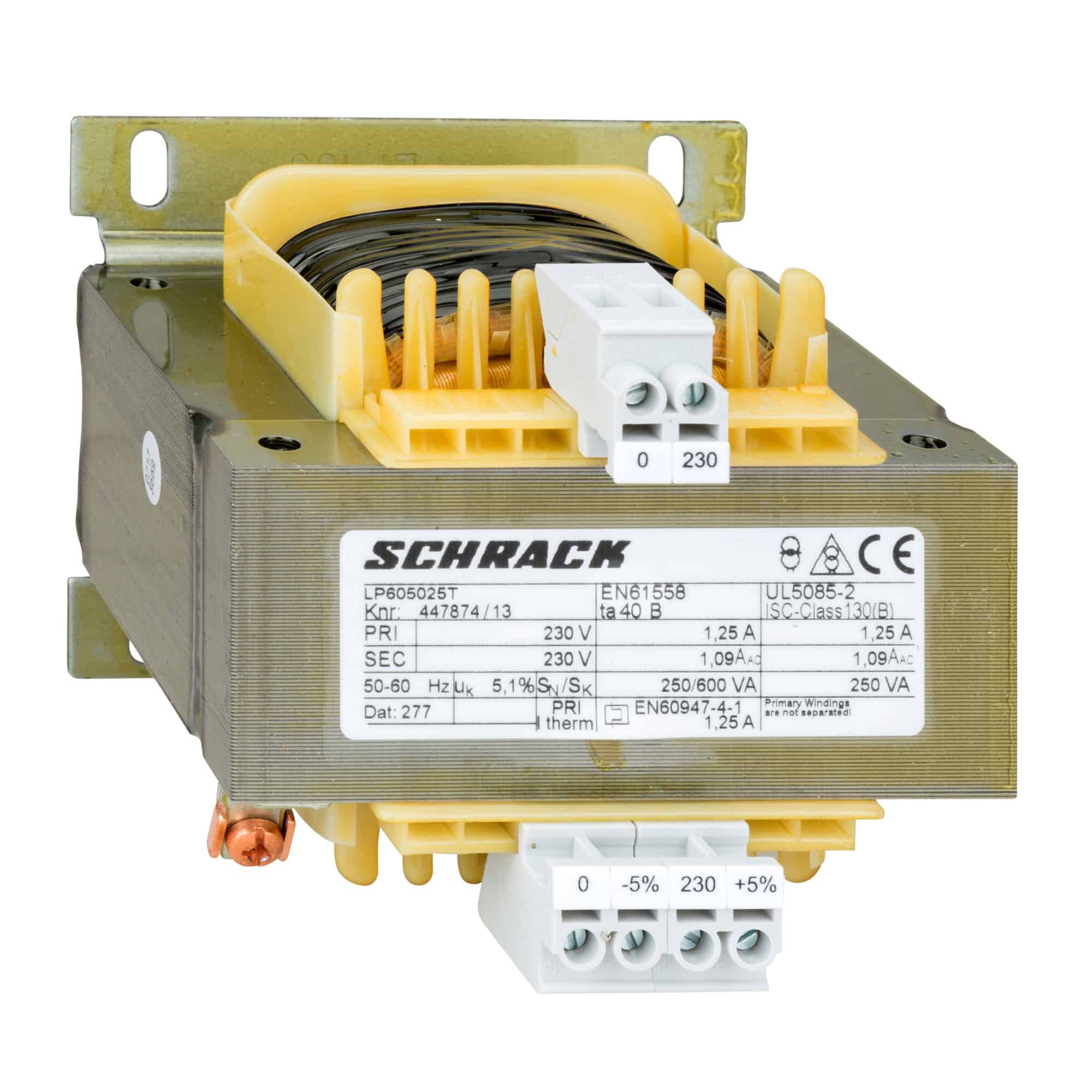 Transformator de tensiune monofazat 230V la 230V, 250VA, IP00 - SKU: LP605025T