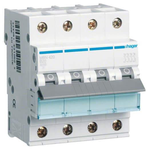 Siguranta automata tetrapolara 20A, curba B, 6kA, 4 module - SKU:  MBN420