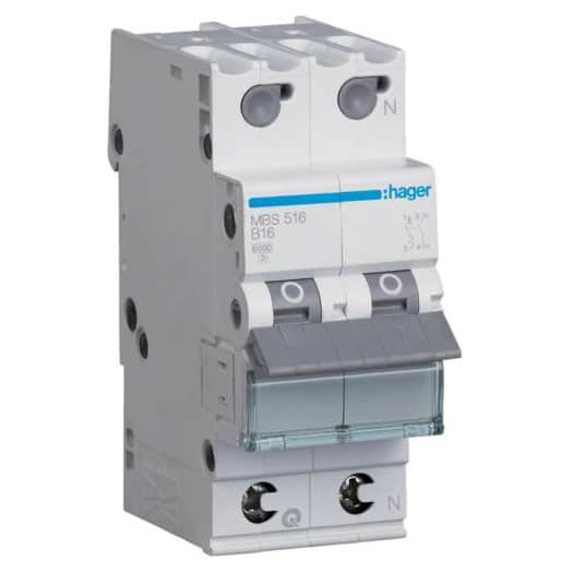 Disjunctor bipolar Hager 1P+N 16A curba B 6kA QuickConnect - SKU:  MBS516