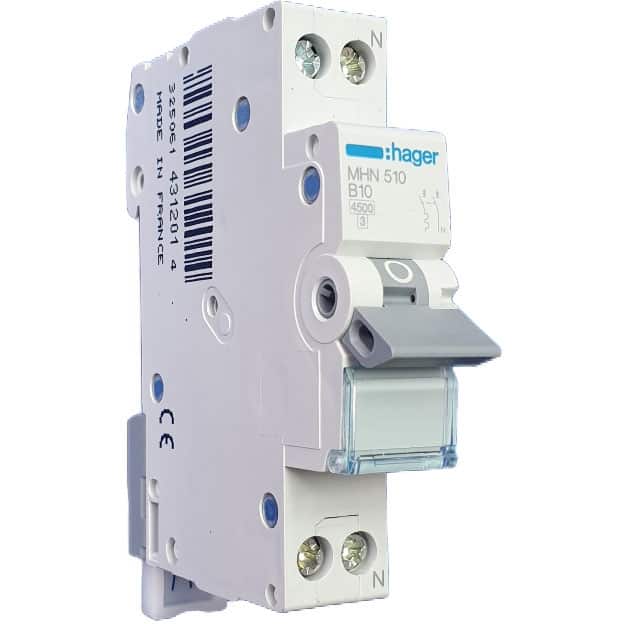 Disjunctor bipolar Hager 1P+N 10A curba B 4.5kA - SKU:  MHN510