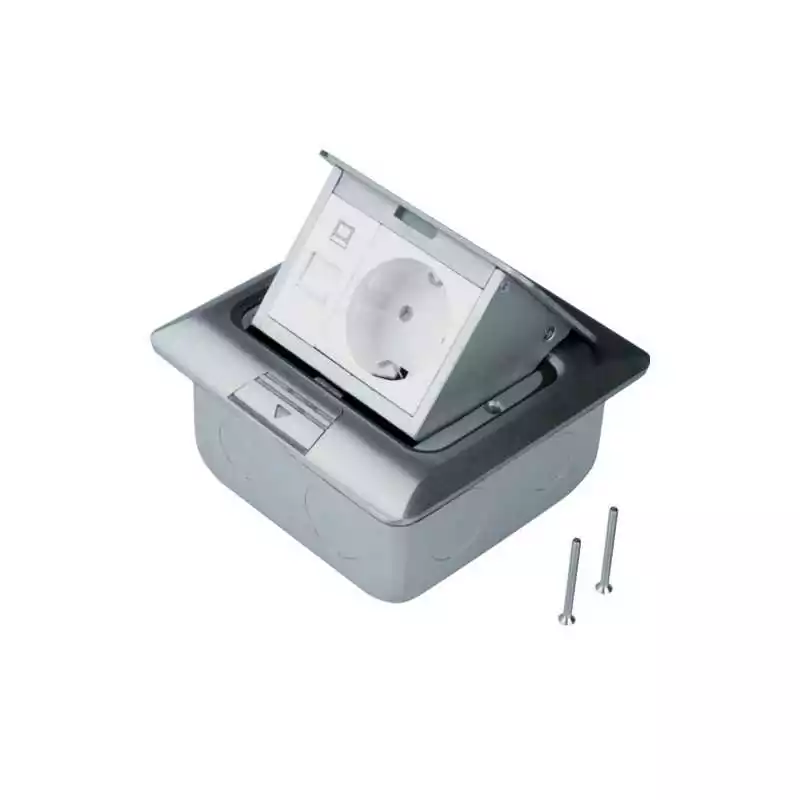 Priza de podea quadr. din placa slefuita inox cu Rastec 45 si RJ45 - SKU:  BSQRJ45R45E