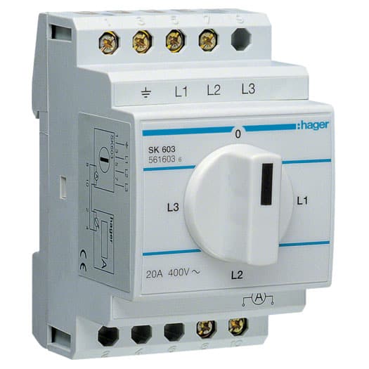 Comutator ampermetru 3P, 20A, L3-0-L1-L2, IP40 - SKU:  SK603