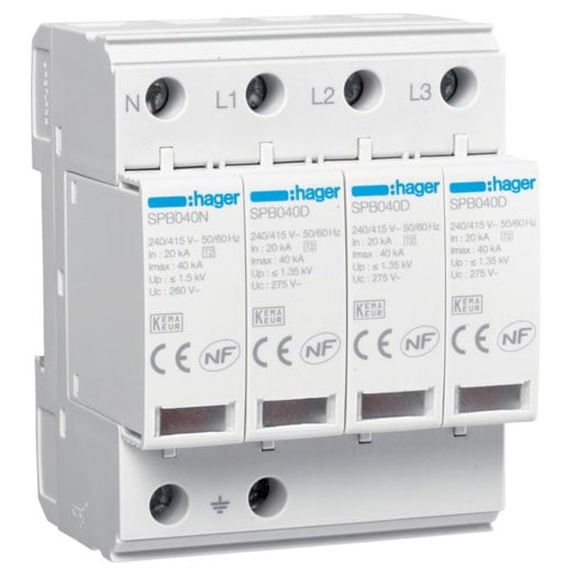 Descarcator supratensiune 4P T2 TNS/TT 40kA 275V - SKU:  SPB440D