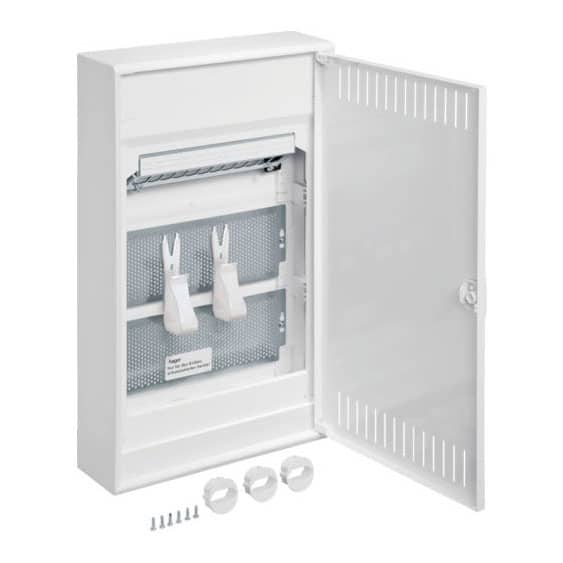 Tablou electric metalic aplicat Volta multimedia 3X12 cu trei prize Schuko - SKU:  VA36NW