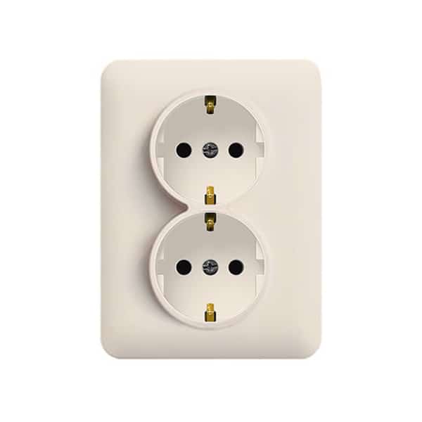 Priza dubla incastrata cu protectie copii, crem, 2P+E - SKU:  WL1261