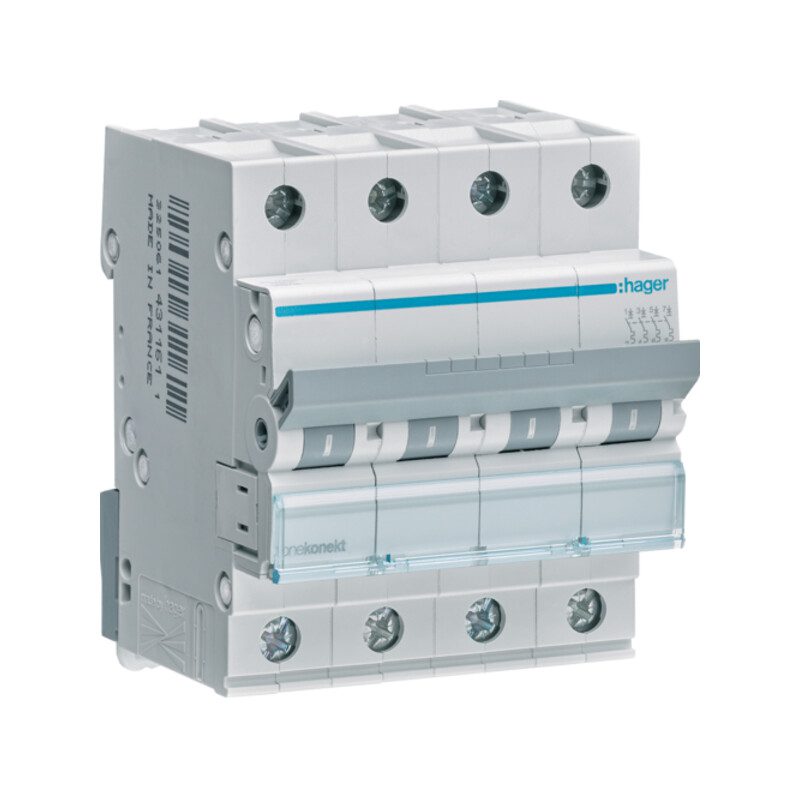 Disjunctor tetrapolar Hager 40A curba C 6kA - SKU:  MCN440
